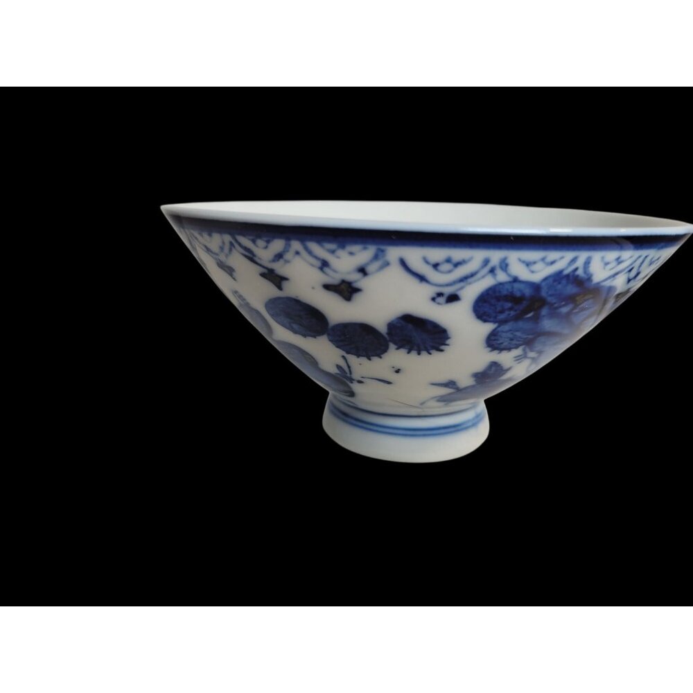 Mid-Century Japanese Sometsuke Rice Bowl  Blue & White Footed Porcelain - Picture 3 of 10